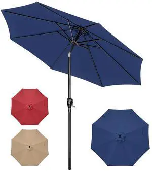 10FT Outdoor Umbrella 8 Sturdy Ribs UV Protection Waterproof Dark Blue