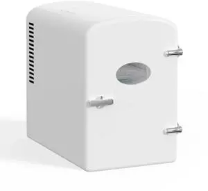 Mini Fridge with Observation Window Warmer and Cooler 9 Cans 6L Portable White