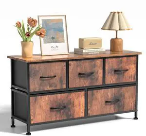 5 Drawers Dresser for Bedroom Wide Chest of Drawers Storage Organizer Rust
