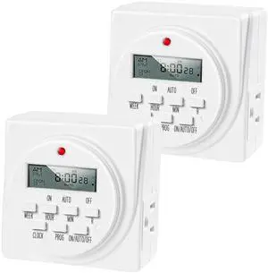 Digital Programmable Electric Timer Indoor Dual Outlet Switch for Lights 2 Pack