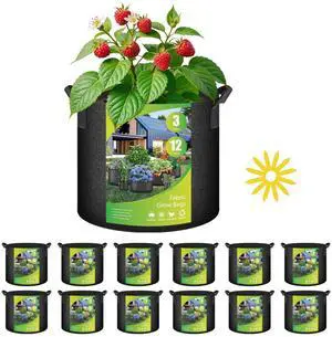 Grow Bag 12 Pack 3 Gallon 300G Reusable Breathable Gardening Pots for Vegetables