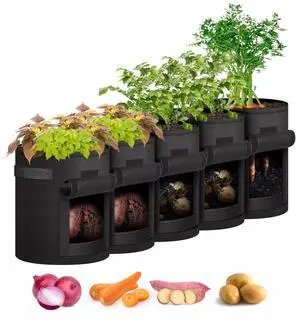 5-Pack 7-Gallon Potato Grow Bags Planter Pots with Visual Window for Tomato