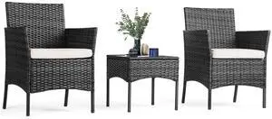 Patio Furniture Set 3 Pieces Outdoor Rattan Wicker Chairs for Garden Black