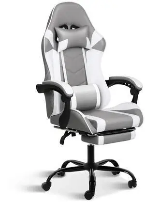 White Gaming Chair with Footrest, Big and Tall Gamer Chair, Racing Style A