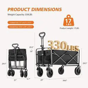 Foldable Wagon Cart Large Capacity with All-Terrain Wheel for Shopping Camping