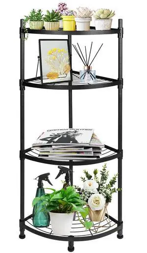 4-Tier Corner Shelving Unit 13" D x 19" W x 43" H Metal Storage for Living Room