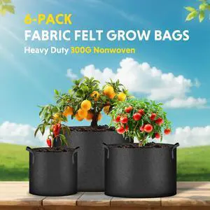 3 Gallon 6-Pack Plant Grow Bag Fabric Pots for Planting Vegetables Flowers Black