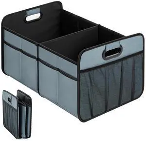 Car Trunk Organizer 2 Compartment Collapsible Trunk Storage for Truck Grey-Green