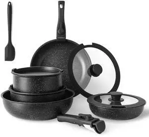 Nonstick Cookware Sets Pots and Pans Set Black Granite Induction Cookware