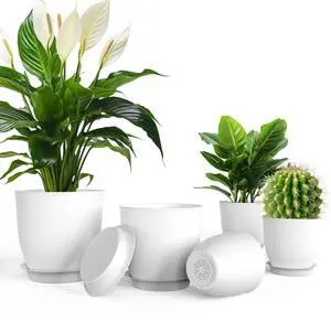 Plant Pots 7.1/6.3/5.5/5/4.5 Inches Home Decor Flower Pots White 5 Count