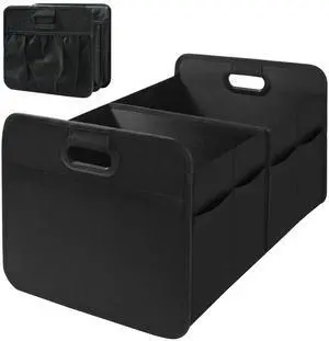 Trunk Organizer 2 Compartment for SUV Foldable Car Accessories for Travel Black