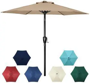 7.5ft Umbrella with 6 Sturdy Ribs Push Button Tilt for Outdoor Market Pool Tan