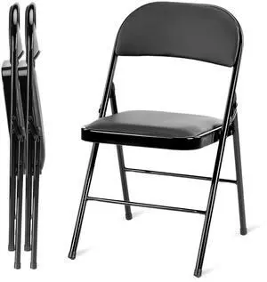 2 Pack Folding Chairs with Leather Padded & Durable Metal Frame, Foldable, Black
