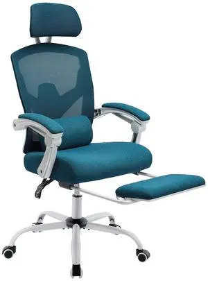 Retractable Footrest Swivel Office Chair with Lumbar Support Pillow and Armrests