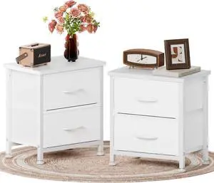 Set Of 2 Dresser 2-Tier Drawers Nightstand Organizer Storage Bedroom Cabinet Whi