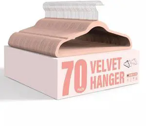 Velvet Hangers 70 Pack Non-Slip Clothes Hangers with Shoulder Notches Pink