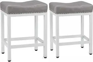 Set of 2 Counter Height Stools with Metal Legs Ergonomic Pu Leather Bar Stools