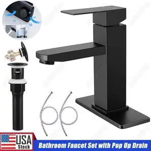 Bathroom Faucet Set with Pop Up Drain Single Handle Black Bathroom Sink Faucet