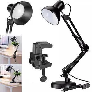Metal Desk Lamp with Clamp Swing Arm Table Lamp Clip Desk Lights for Home Office