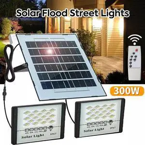 300W LED Solar Flood Lights Outdoor Street Light Dusk to Dawn Flood Wall Lamp US