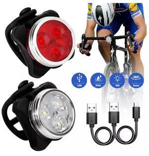 2 Set USB Rechargeable LED Bicycle Headlight Bike Front Rear Lamp Cycling Light
