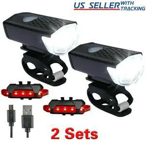 2 Sets USB Rechargeable LED Bicycle Headlight Bike Front Rear Lamp Cycling
