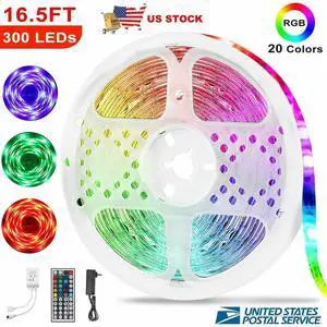 5M RGB 3528 Waterproof LED Strip Light With 44 Key Remote 12V 110V Full Kit
