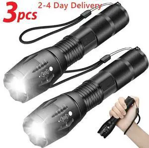 Super-Bright LED Aluminum Tactical Flashlight 5 Modes Zoomable 3-Pack