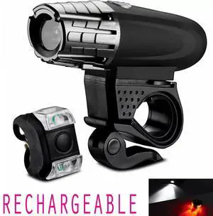 NEW USB Rechargeable Bike LED Headlight Bicycle Front Head Lamp & Rear Light Set
