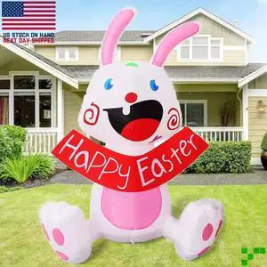 Happy Easter Bunny Inflatable Rabbit Outdoor Decoration Yard Lawn 3.6 ft w Light