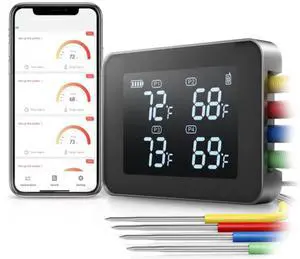 Bluetooth 4 Probe Meat Thermometer Wireless Roast BBQ Turkey Kitchen Cooking