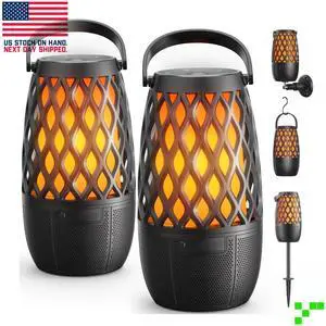 Outdoor Bluetooth Speaker Pair Flickering Flame Tiki Torch TWS Wall Mount/Stakes