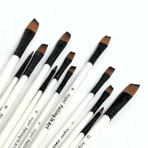 12p Nylon Angled Paint Brushes Watercolor Oil Painting Acrylic Nail Craft Hobby