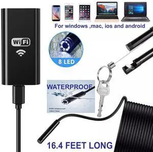 5M 8LED Wireless Endoscope WiFi Borescope Inspection Camera for iPhone Android