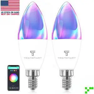 2 pc WiFi Smart Candle LED Light Bulbs E12 5W Dimmable RGB Color Changing Bulb