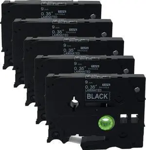 5 Pack Tape for Brother P-Touch TZe Label Maker 9mm WHITE Ink on BLACK TZe-325