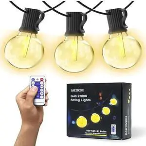 Outdoor LED String Lights G40 w/ Remote 49ft Waterproof 2200K Party Patio Yard
