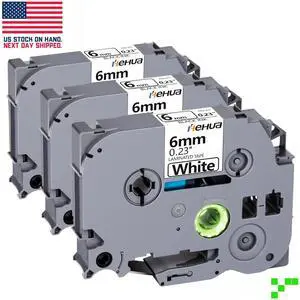 3× 9mm .35" BLACK ON WHITE Label Tape for Brother TZ TZe 211 P-touch PT-1100