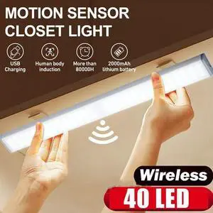 LED Motion Sensor Under Cabinet Closet Light USB Rechargeable Kitchen Lamp Strip