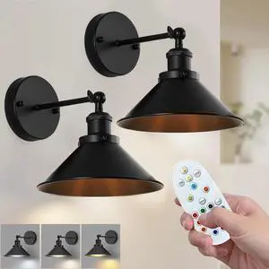 2 Pack Battery Operated Wall Sconces w/ Remote Dimmable Wireless LED Wall Lamp