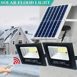 LED Double Flood Lights Solar Power Outdoor Indoor Garden Yard Shed Barn Lamp