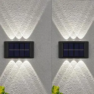 2PCS 6LED Solar Powered Wall Deck Light UP Down Outdoor Stairs Step Fence Lamp