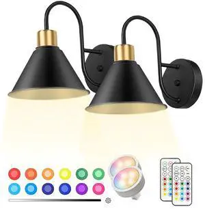 2 Pack Battery Operated Wall Sconces with Remote Dimmable Wireless LED Wall Lamp