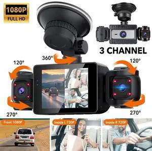 360° 3 Channel Dash Cam Front Inside FHD 1080P Video Mini Dashcam Camcorder New