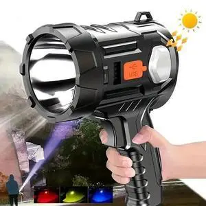 Solar Portable Handheld Led Flashlight Searchlight Spotlight 900000000LM USB