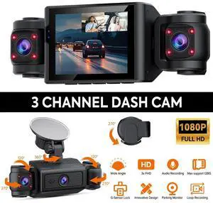 1080P 2.4 inch Dash Cam Front and Inside Triple Dash Cam with 24Hr Parking