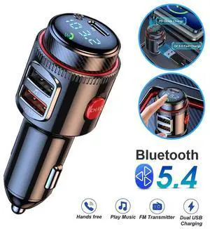 Bluetooth 5.4 Car Wireless FM Transmitter Adapter 2USB PD Charger AUX Hands-Free