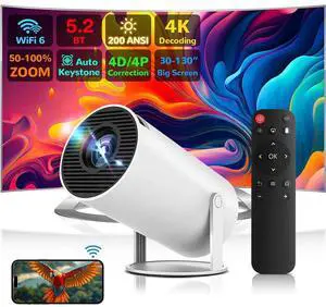 4K 1080P Mini Projector with WIFI 6 and Bluetooth Movie Projector Auto Keystone