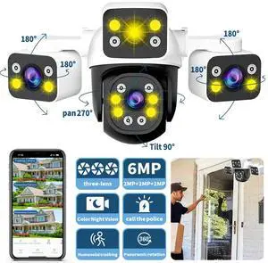 6MP WIFI Camera Three Lens Auto Tracking 360° PTZ Security Night Vision Camera