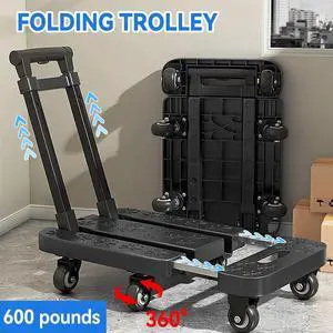 600 lbs Folding Cart Luggage Trolley carrying Hand Truck with Bungee Cord Black